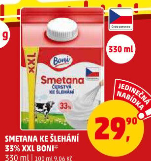 Smetana ke šlehání Boni 33%
