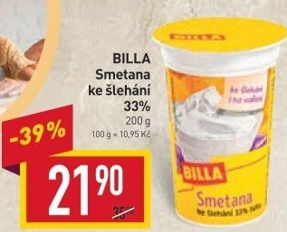Smetana ke šlehání Billa 33%