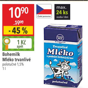 Mléko trvanlivé Bohemilk - 1,5% polotučné