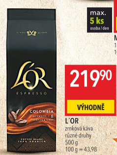Zrnková káva Espresso Colombia L'
