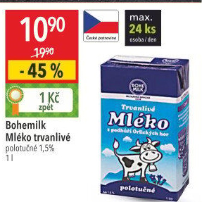 Mléko trvanlivé Bohemilk - 1,5% polotučné