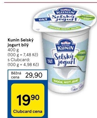 Bílý jogurt selský Mlékárna Kunín