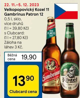 Pivo světlý ležák 11° Medium Velkopopovický Kozel
