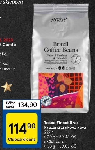 Zrnková káva Brazil Tesco Finest