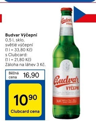 Pivo světlé výčepní Budweiser Budvar