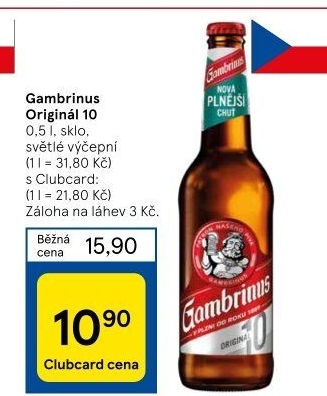 Pivo světlé výčepní Originál 10° Gambrinus