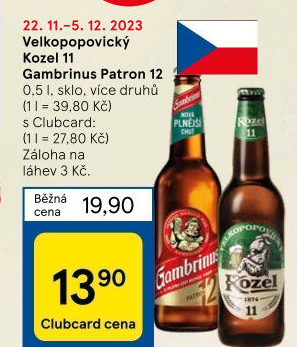 Pivo světlý ležák 11° Medium Velkopopovický Kozel