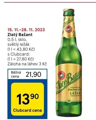 Pivo světlý ležák 12° Zlatý Bažant