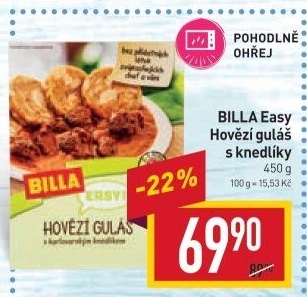 Hovězí guláš s knedlíkem Easy Billa