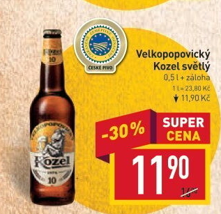 Pivo světlé výčepní 10°Velkopopovický Kozel