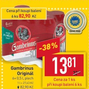 Pivo světlé výčepní Originál 10° Gambrinus