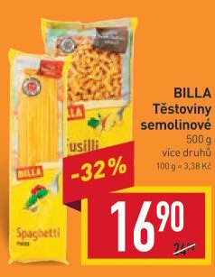 Těstoviny semolinové Billa