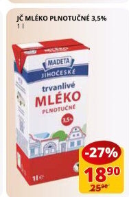 Mléko trvanlivé Jihočeské Madeta - 3,5% plnotučné