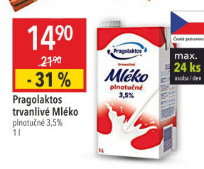 Mléko trvanlivé Pragolaktos - 3,5% plnotučné