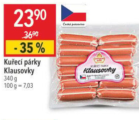 Párky kuřecí Klausovky Vodňanské kuře
