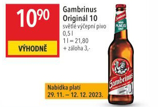 Pivo světlé výčepní Originál 10° Gambrinus