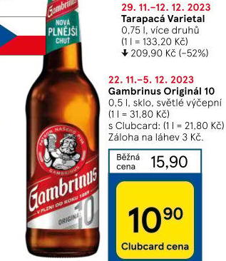Pivo světlé výčepní Originál 10° Gambrinus