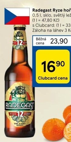 Pivo světlý ležák 12° Ryze hořká Radegast