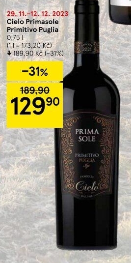 Víno Primitivo Primasole Cielo