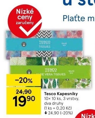 Papírové kapesníčky 3vrstvé Tesco