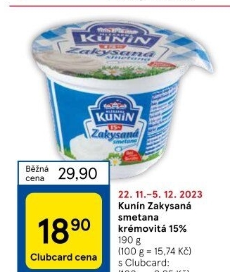 Zakysaná smetana krémovitá Mlékárna Kunín 15%