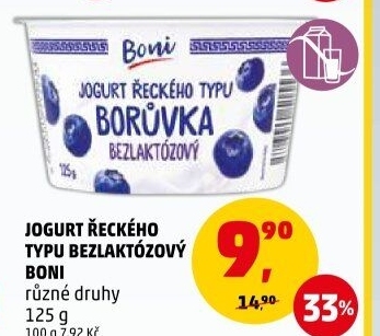 Ochucený jogurt řeckého typu bez laktózy Boni