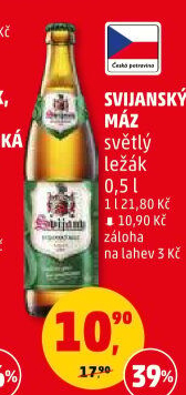 Pivo světlý ležák 11° Svijanský Máz Svijany