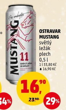 Pivo světlý ležák Mustang 11° Ostravar