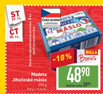 Máslo Jihočeské Madeta