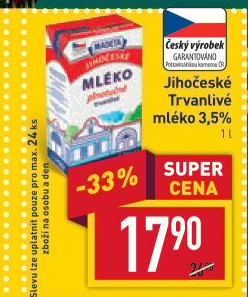 Mléko trvanlivé Jihočeské Madeta - 3,5% plnotučné