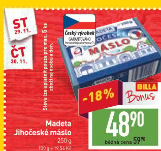 Máslo Jihočeské Madeta