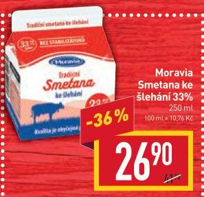Smetana ke šlehání 33% Moravia