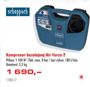Bezolejový kompresor Air Force 2 Scheppach