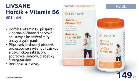 Doplněk stravy Hořčík + vitamin B6 Livsane