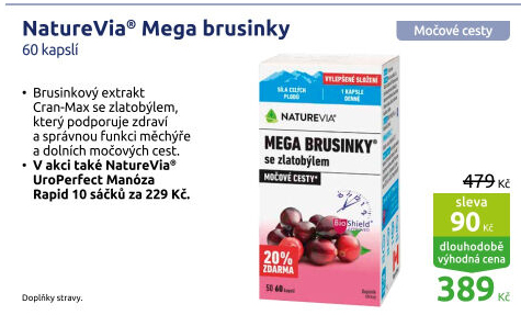 Doplněk stravy Mega brusinky se zlatobýlem NatureVia Swiss