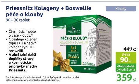 Doplněk stravy péče o klouby Kolageny + Boswellie Priessnitz