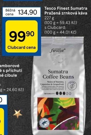 Zrnková káva Sumatra Tesco Finest