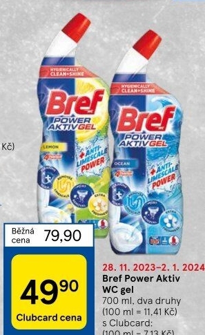 Čistič WC gelový Power Aktiv Gel Bref