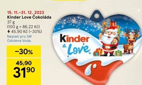 Čokoládové srdíčko vánoční Kinder