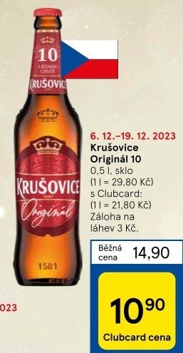 Pivo světlé výčepní Originál Královská 10° Krušovice