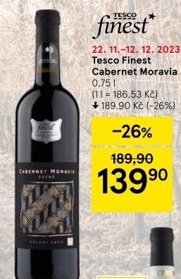Víno Cabernet Moravia Tesco Finest