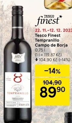 Víno Tempranillo Campo de Borja Tesco Finest
