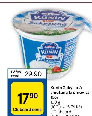 Zakysaná smetana Mlékárna Kunín 15%