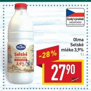 Mléko čerstvé selské Olma - 3,9% plnotučné