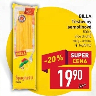 Těstoviny semolinové Billa