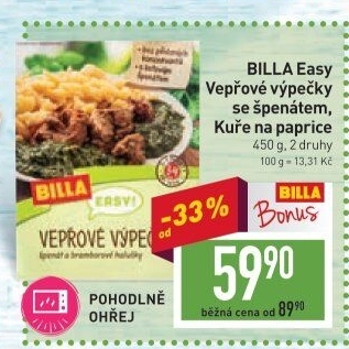 Vepřové výpečky se špenátem Easy Billa