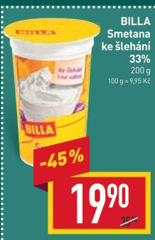 Smetana ke šlehání Billa 33%