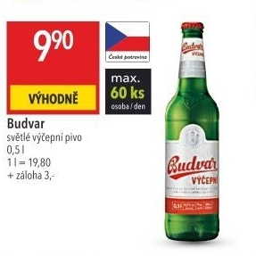 Pivo světlé výčepní Budweiser Budvar