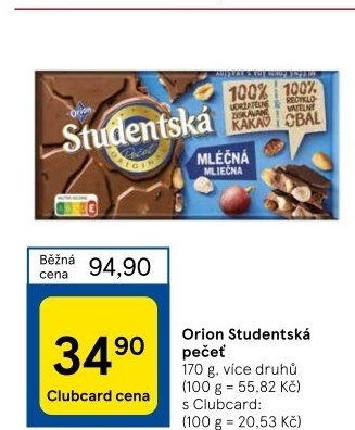 Čokoláda Studentská pečeť Orion