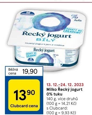 Ochucený jogurt řecký 0% Milko